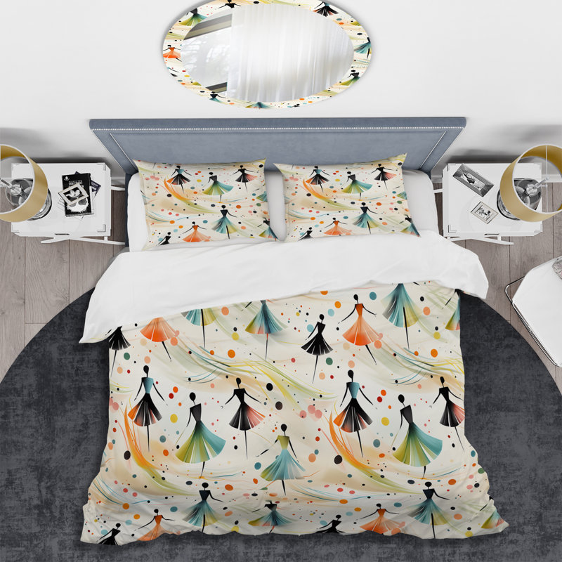 Literie Beige And Green Dance Pattern, Housse de couette pour très grand lit et 2 très
