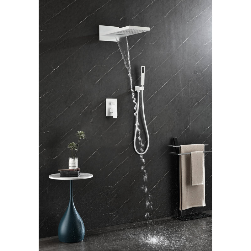 Robinet de douche en laiton blanc - Fixation murale avec pomme de pluie et appareil portatif
