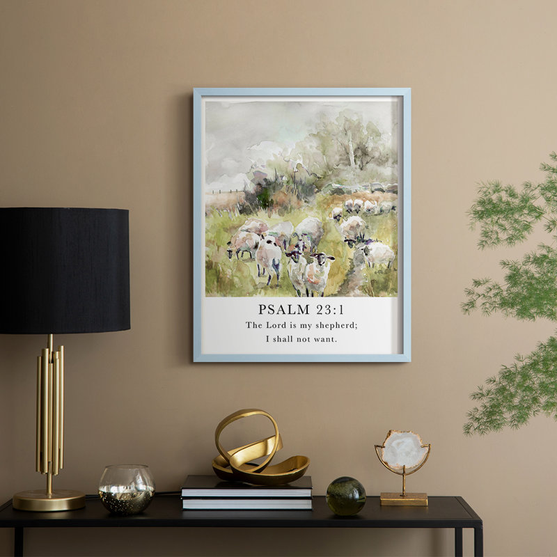 Psalm 23:1 Framed Print - Solid Wood, Blue, 11" H x 9" W