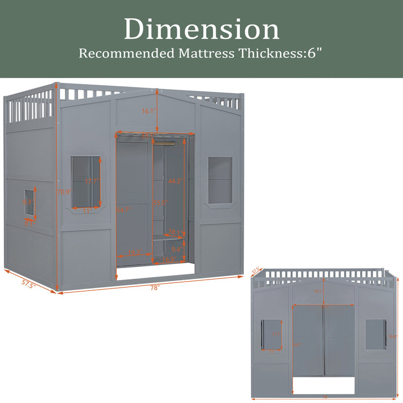 Lit mezzanine pour enfants Agamjot, Double, Gris