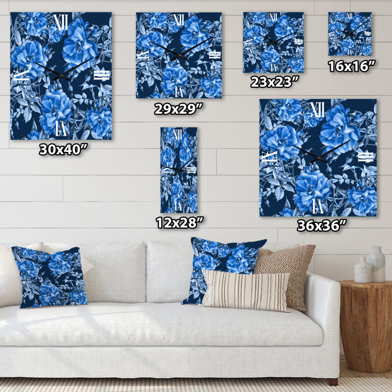 Horloge murale moderne - Fleurs bleues abstraites, Très grand