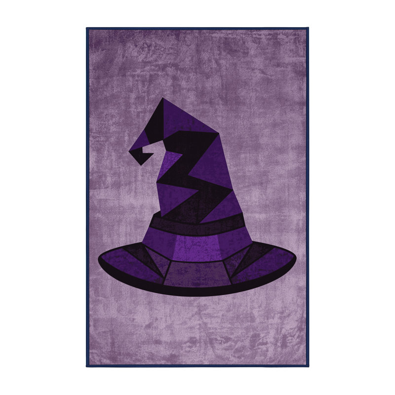 Machine Washable Bleigh Halloween Modern & Contemporary Abstract Rug in Purple – Navy Binding, 2x3