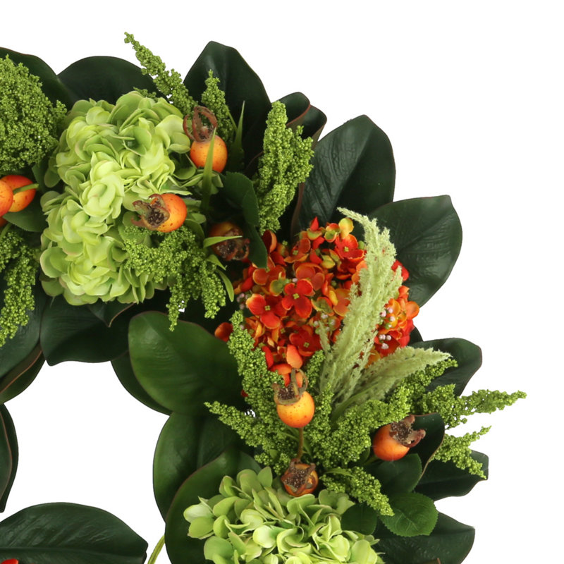 28" Fall Wreath with Hydrangeas and Magnolia Leaves