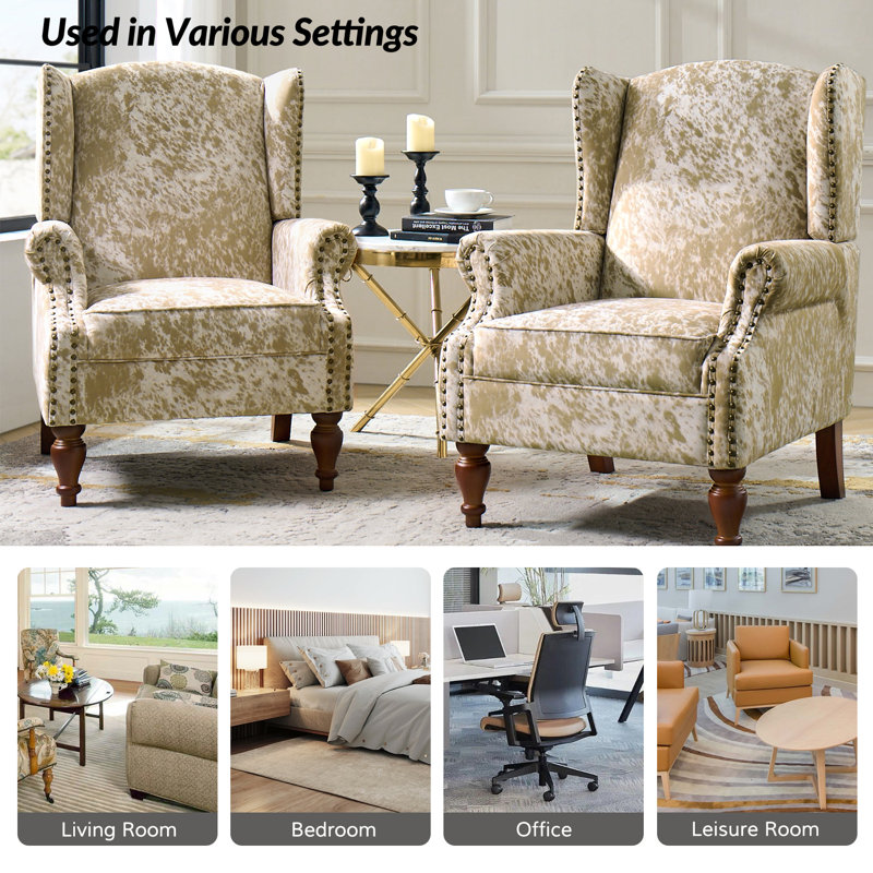 Antonae Traditional Animal Pattern Armchair Set Of 2, Cheetah Polyester