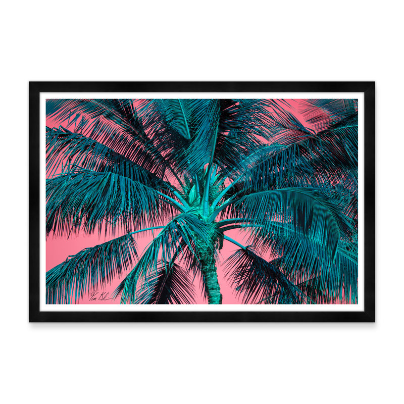 Palmier tropical en rose et bleu, Noir, H 29 po x l 42 po x P 1,5 po