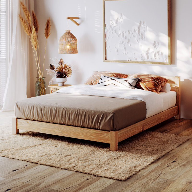 Structure de lit Hardiman, Lit simple, Bois clair