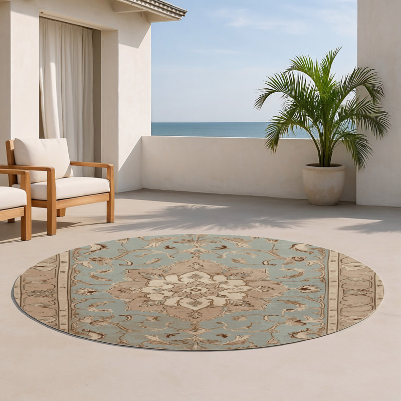 Tapis gris d'intérieur et d'extérieur Tabriz, Rond 5 pi