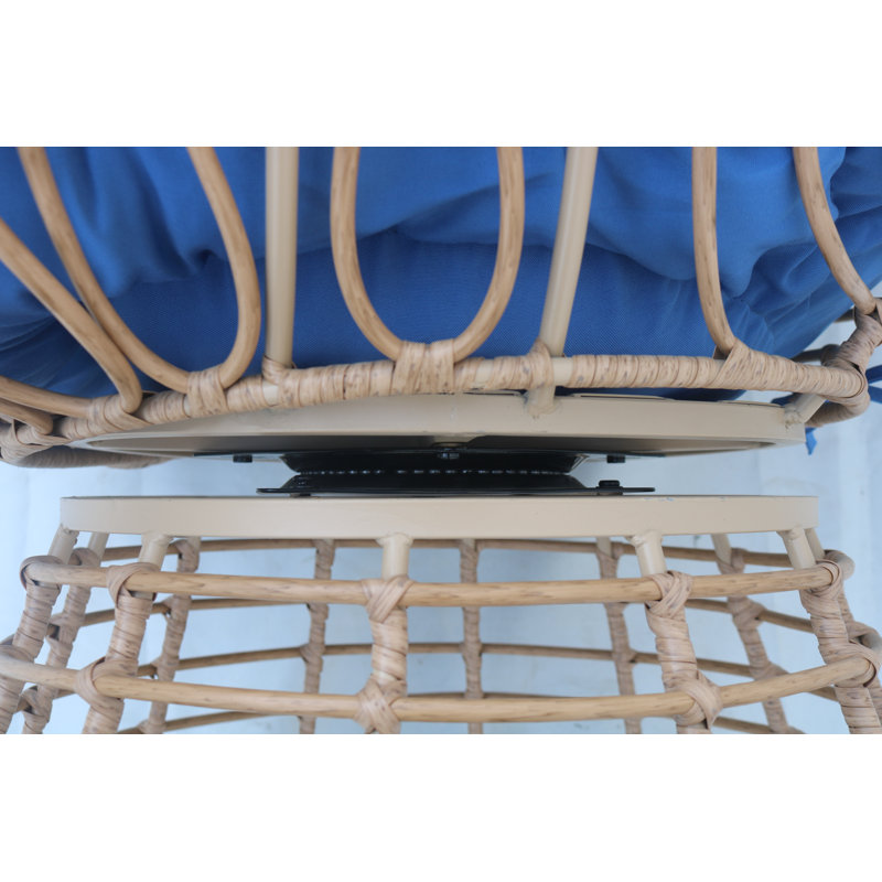 Ensemble de chaises longues pivotantes en osier pour 2 personnes avec table d'appoint ronde, Bleu