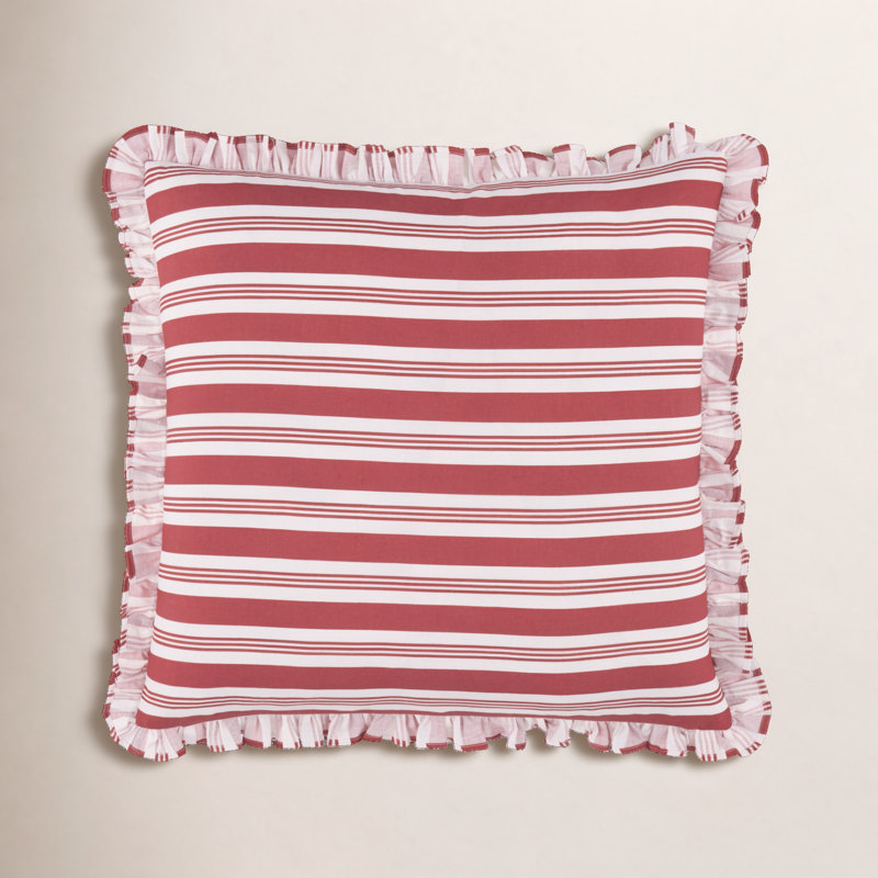 Coussin Aneatra, 18 po x 18 po, Polyester/ Bourre en polyester, Rouge à rayures multiples
