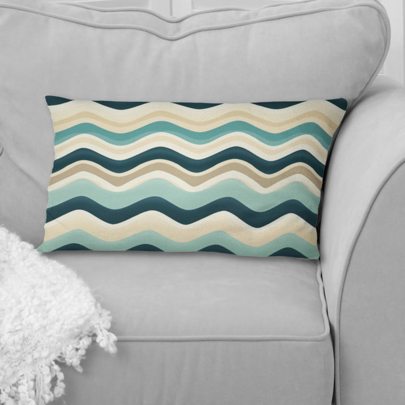 Beige And Blue Coastal Chevron Serenity - Chevron Printed Throw Pillow