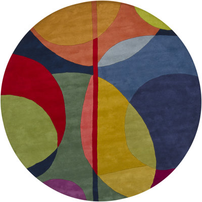 Bense Authentic Hand-Tufted Handmade Red, Blue, Green, Yellow, Orange & Purple Modern Classic Geometric Wool Area Rug