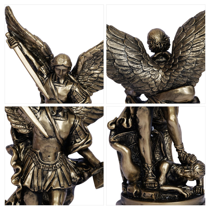 12Inch St Michael Statue Saint Archangel Michael Statue Defeated Lucifer Tramples Demon Resin Battle Angel Sculpture Bronze