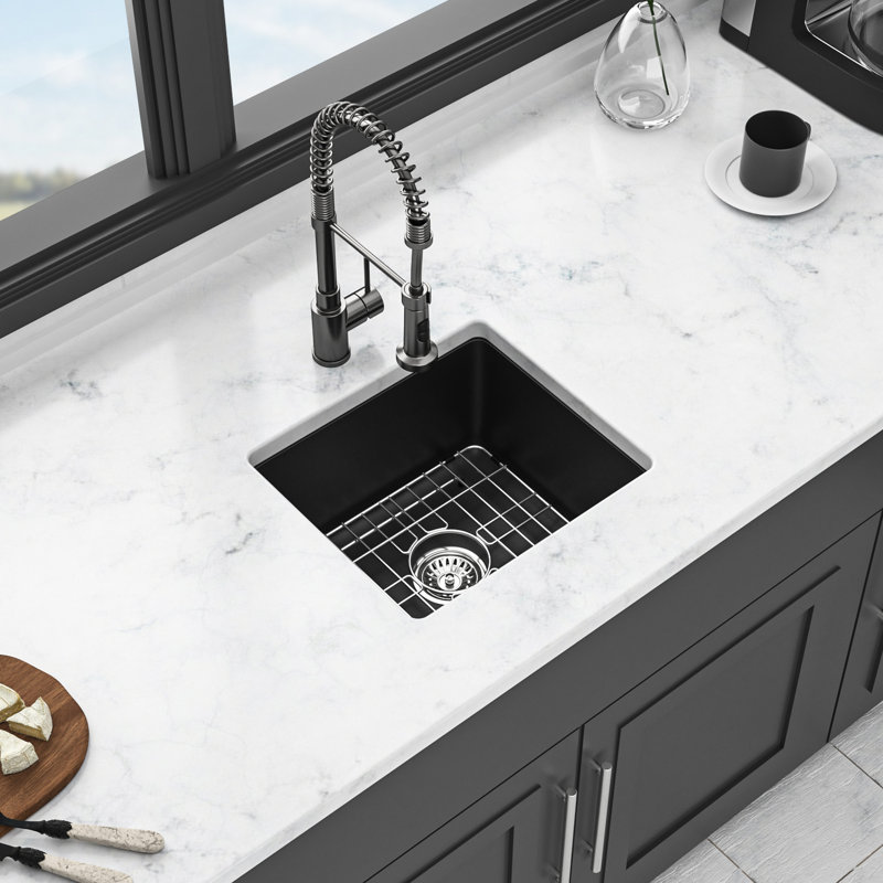 Évier de cuisine encastré en quartz noir L 17,68 po x l 15,52 po
