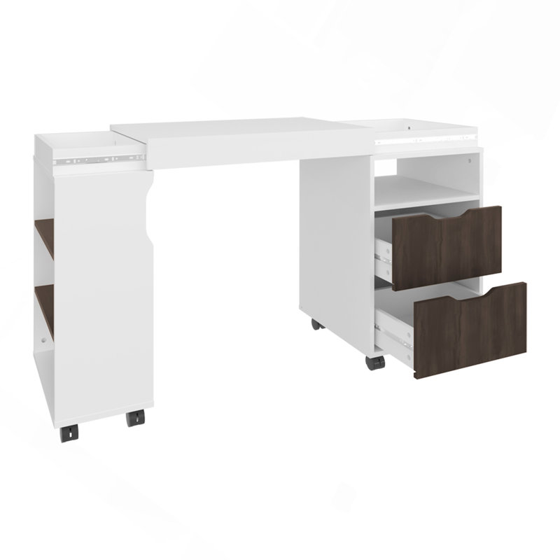 Keller Extendable Desk, White/Dark Walnut