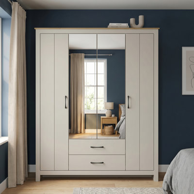 Limestone 4 Door 2 Drawer Wardrobe with Mirror