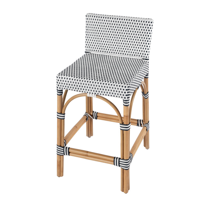 Tabouret de bar 24,5 po Estella, Blanc / pois bleu marine, Tabouret de comptoir (siège d'une hauteur de 24 p
