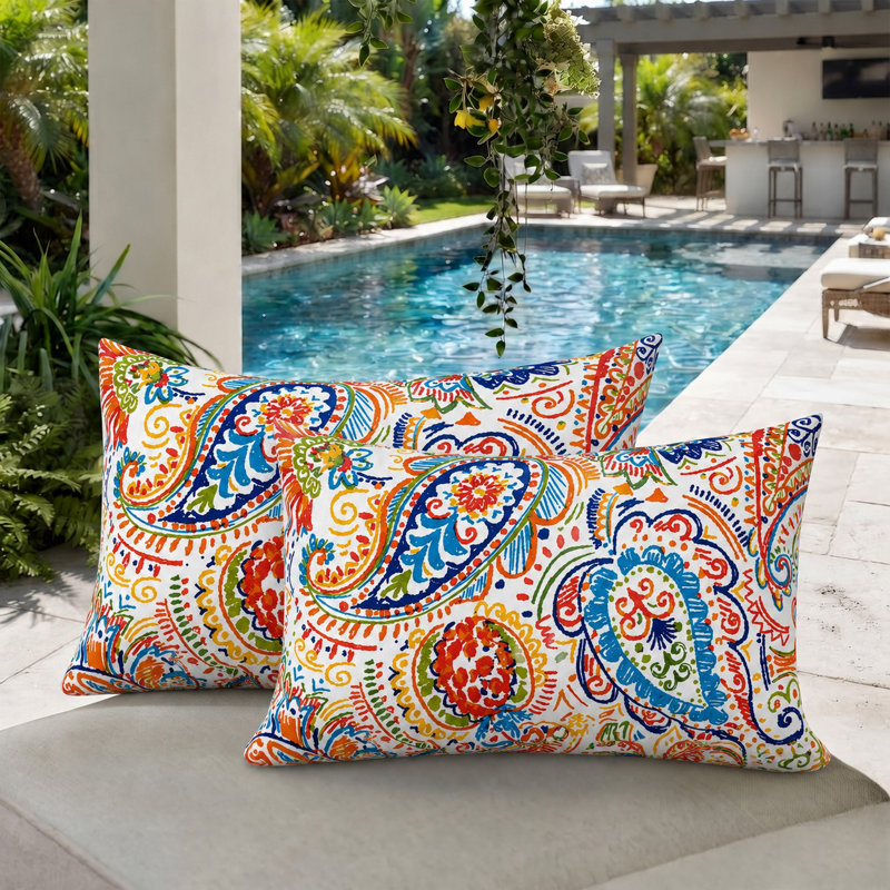 Ensemble de 2 housses de coussin lombaire intérieur / extérieur 12 po x 20 po hydrofuges et résistantes à la décoloration