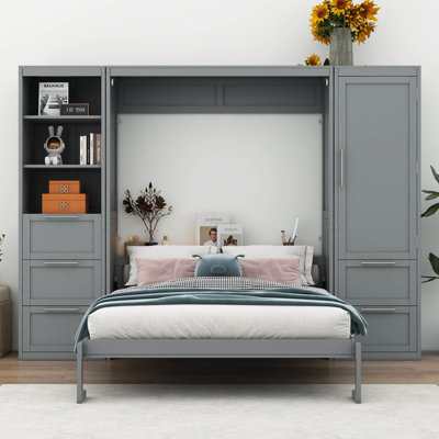 Grand lit escamotable mural avec tablettes