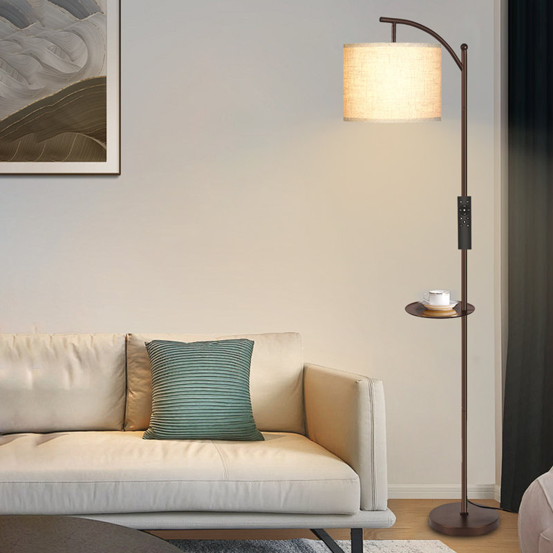 Suneet 62.2'' Tray Table Floor Lamp with Foot Switch & Remote Control, Bulb Included, Brown
