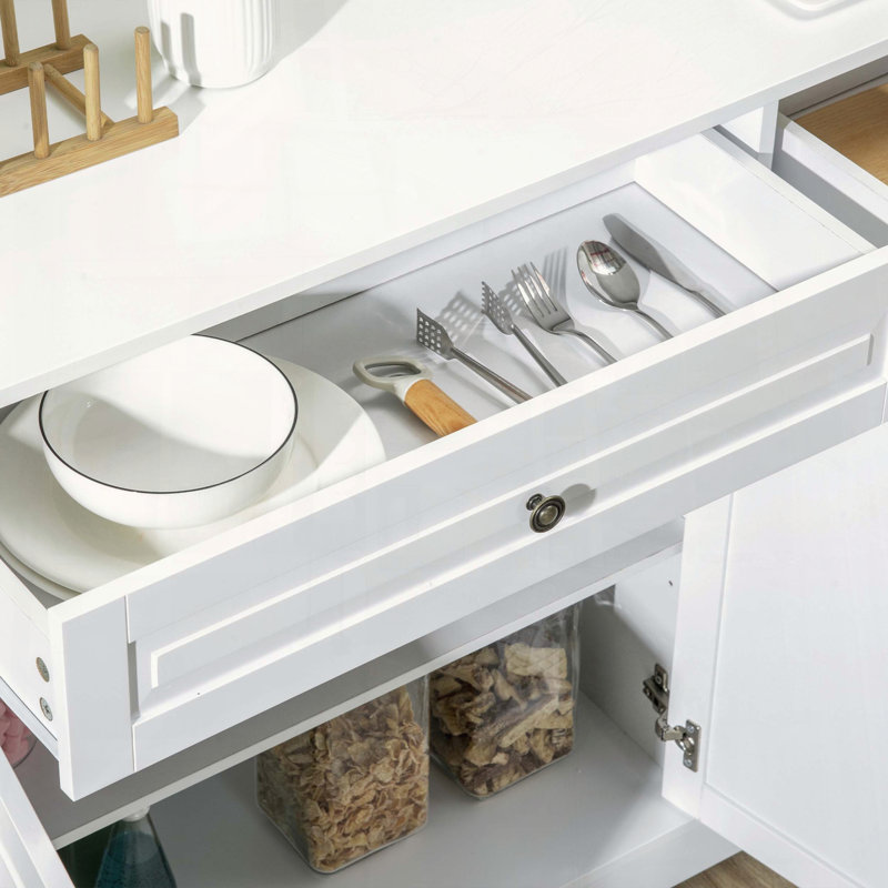 Sideboard Buffet Cabinet with Adjustable Shelves and Antique Metal Knobs, White