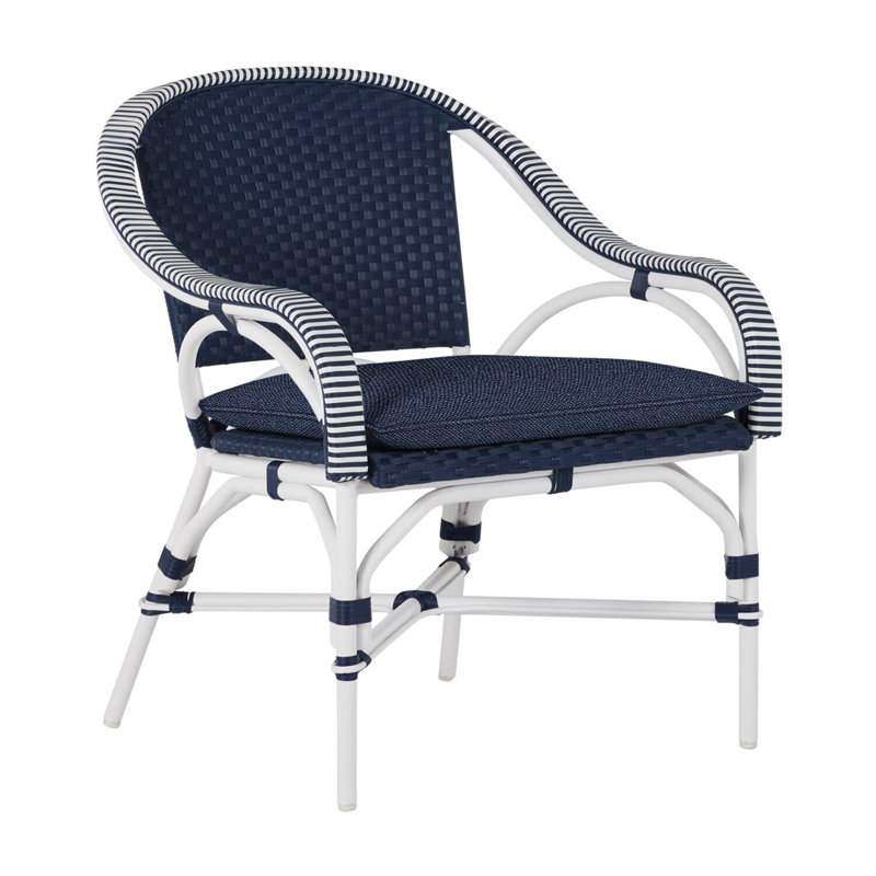 Savoy Patio Chair with Cushions, Welt, Dove Sunbrella® Linen, Chalk/White/Navy