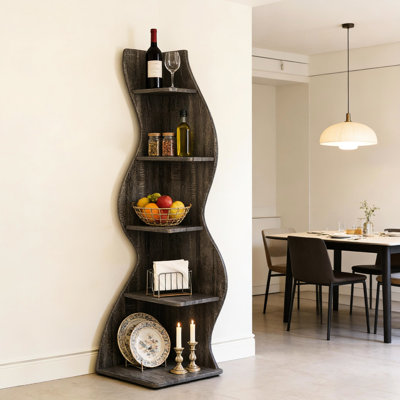 5 tablettes d'angle avec décor, bois brun, 19,72 po de profondeur, 18,44 largeur, 68,85 hauteur, 41,12 lb, look, qualité