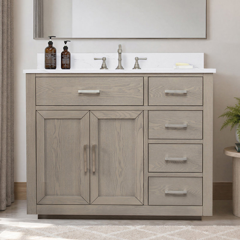 Ensemble de meuble-lavabo simple 42 po Ingalls, Chêne gris antique, Soft Carrara White