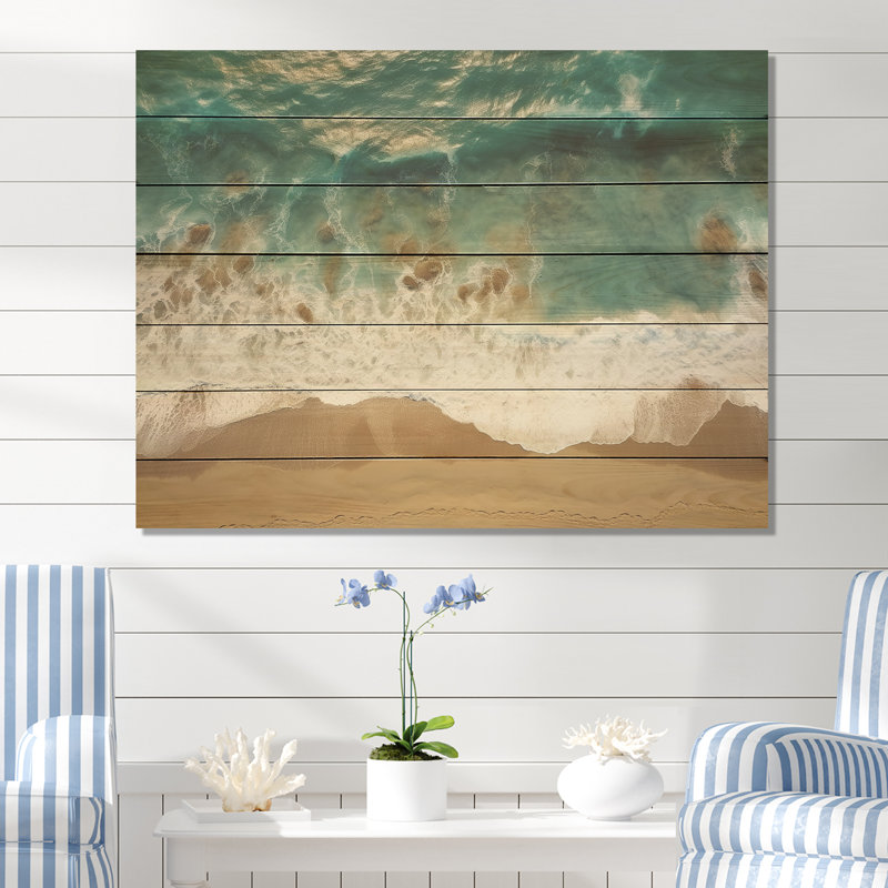 Tranquil Waves vue aérienne I - plage sur bois, H 30 po x l 40 po