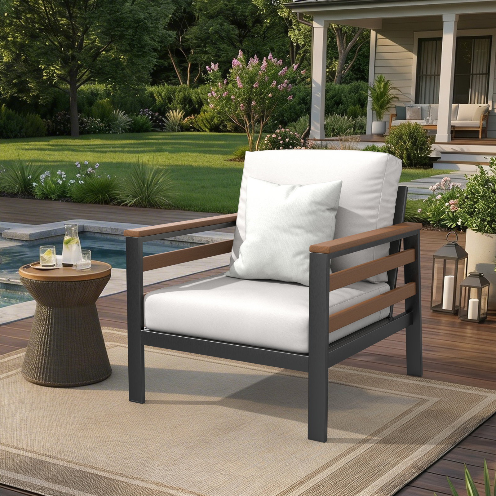 Townsend Patio Chair with Sunbrella® Cushions, Sunbrella Canvas Natural, Brown/Dark Gray