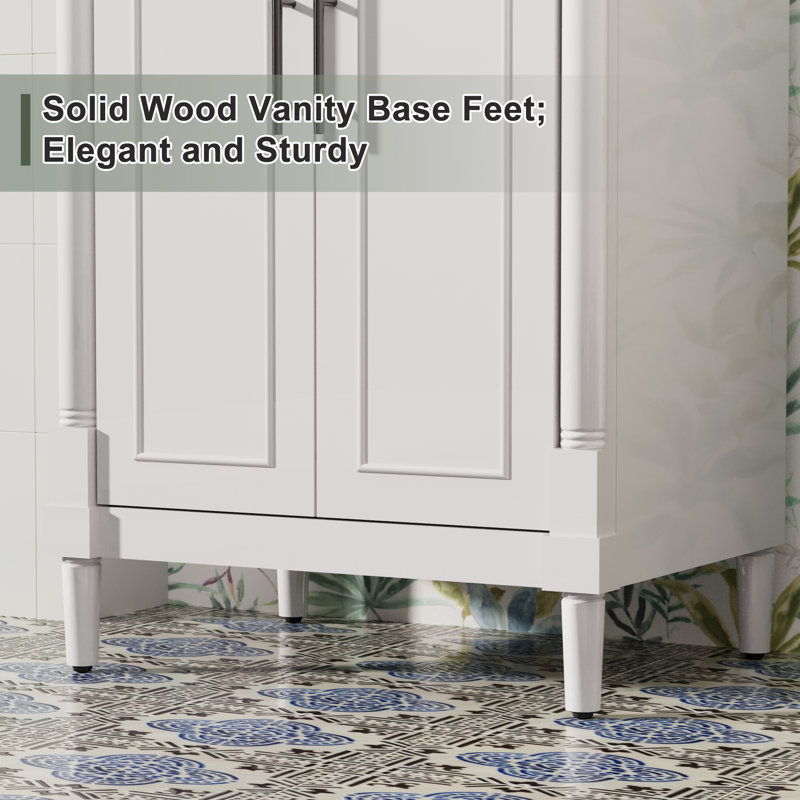 Ensemble de meuble-lavabo autoportant 24 po avec plateau Everarda, robinet, surface peinte, Blanc