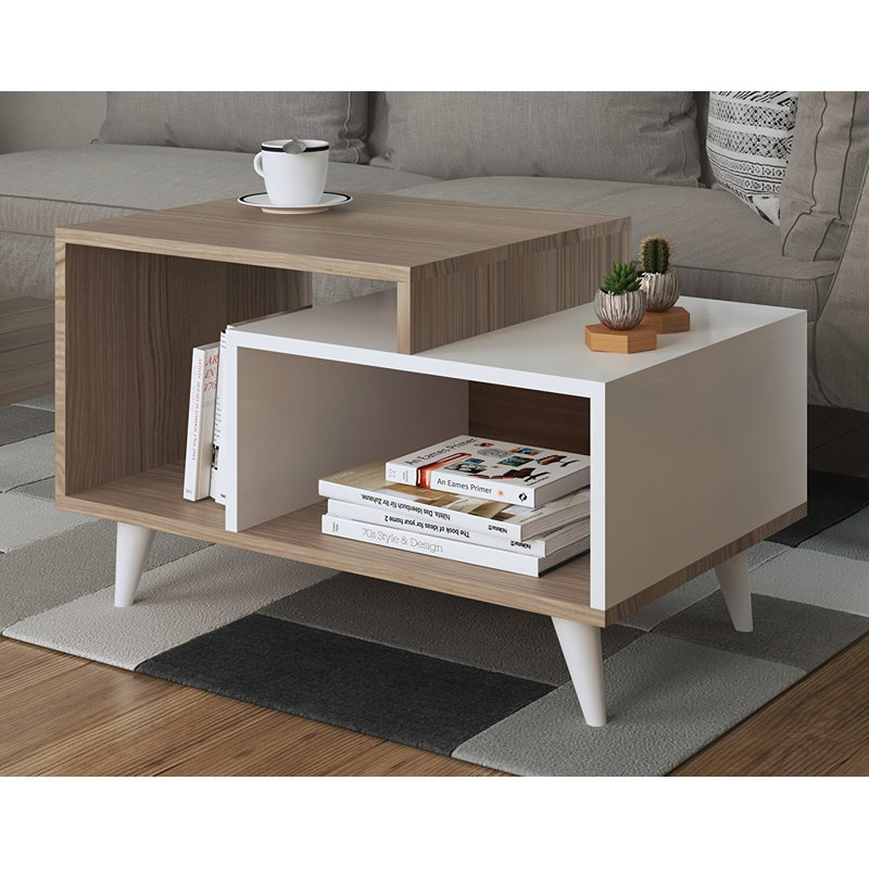 Davon Four Leg Coffee Table with Storage, White/Avola
