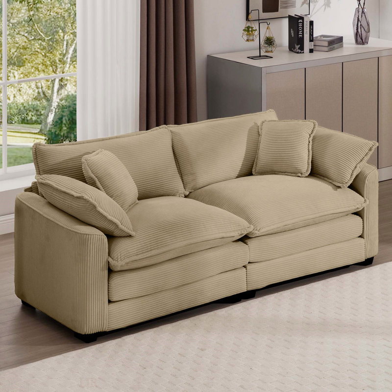 Grand canapé en tissu avec 4 coussins de siège en tissu, Tanné