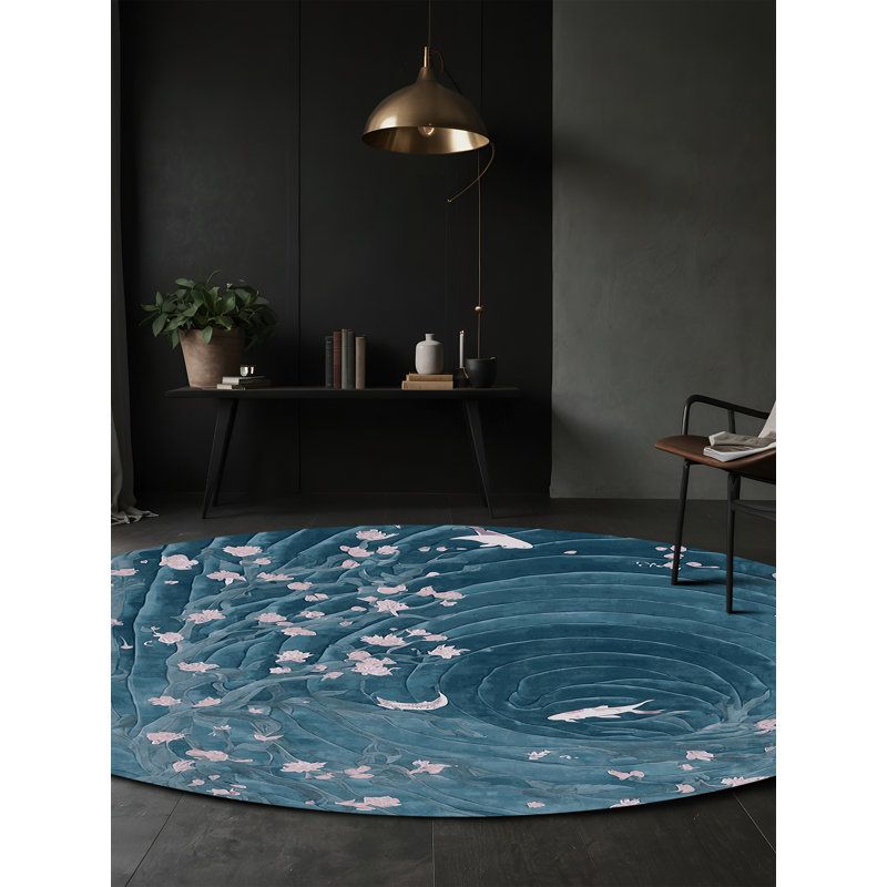 Machine Washable Blue Area Rug, Round 3'