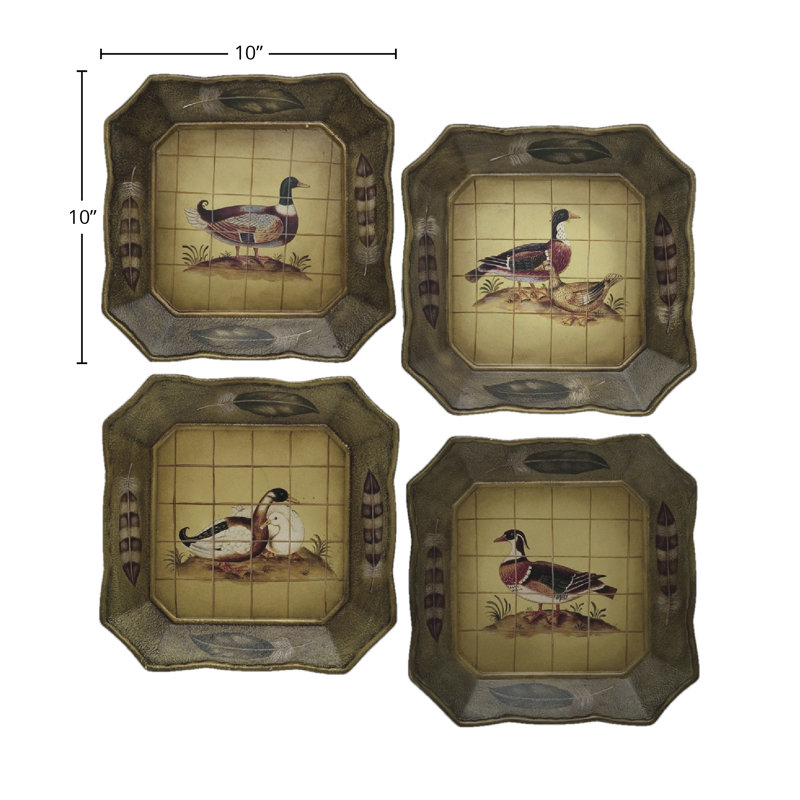4-Piece Hand painted Duck Plate Set