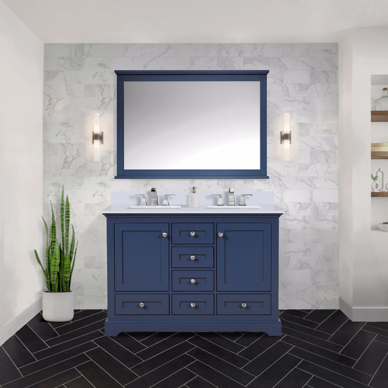 Meuble-lavabo double 48 po X P 22 po D, avec plateau en marbre de culture