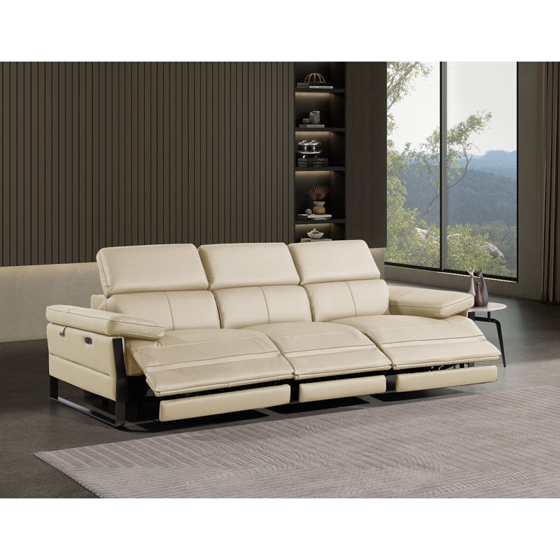 Top Grain Italian Leather Modular Power Triple Reclining Sofa With Power Headrests, Beige
