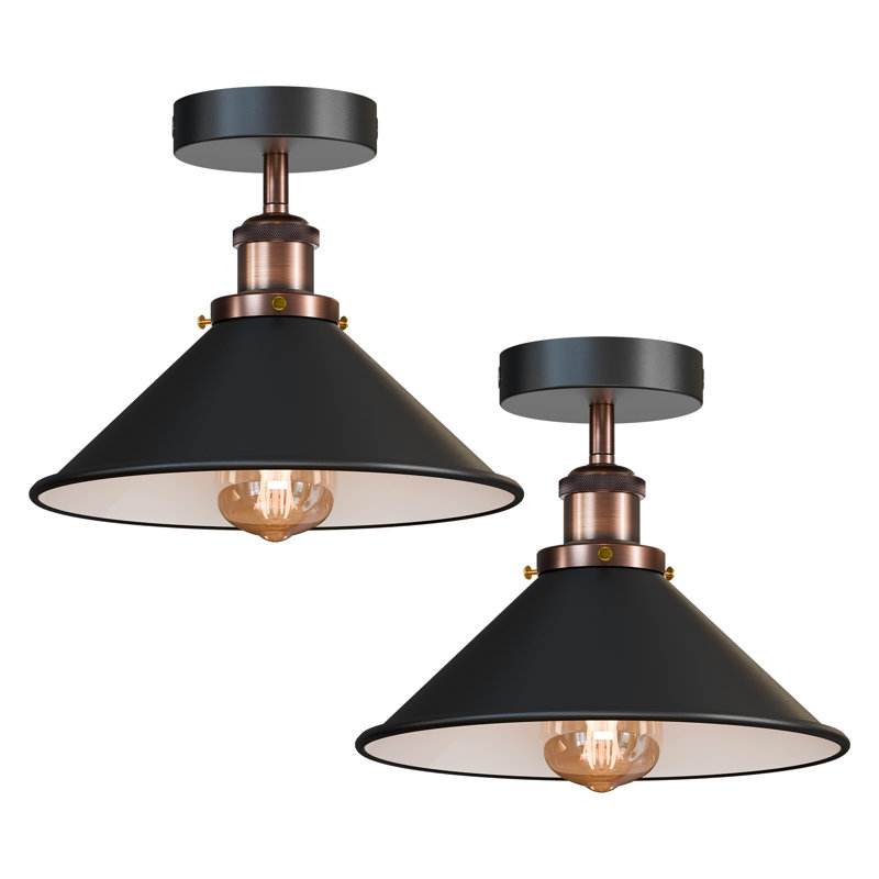 Semi Flush Mount, Black, Black Inner White