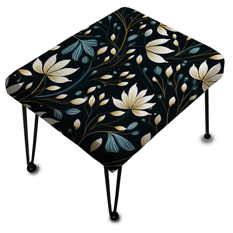 Fleurs blanches et noires minimalistes - repose-pieds rectangulaire Cottage