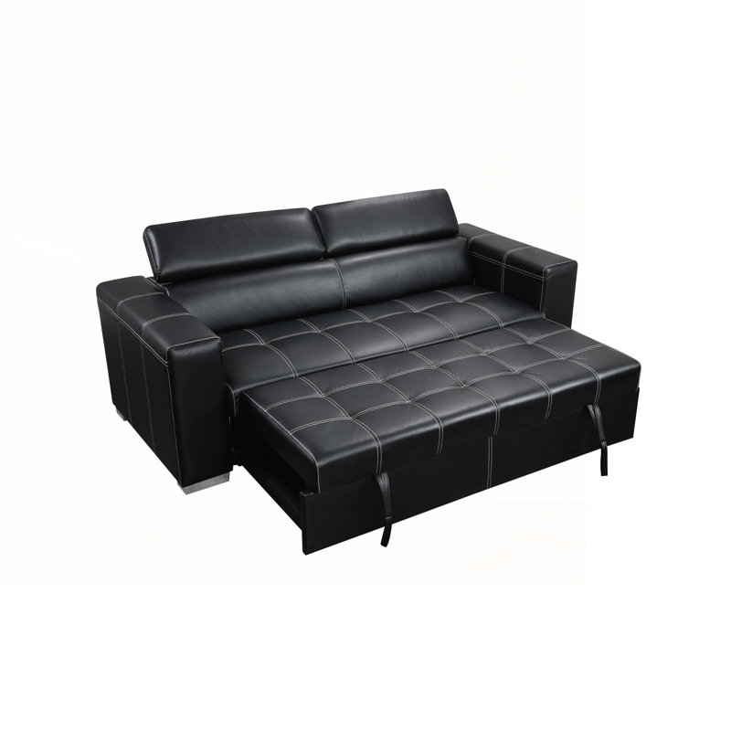 Convertible Sofa Couch with Pull Out Bed,Adjustable Headrest, Black