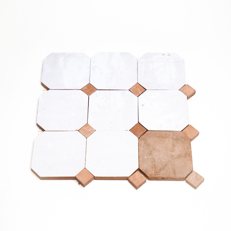 Bouchon Zellige 12" x 12" Mosaic Wall Tile, White/Terracotta