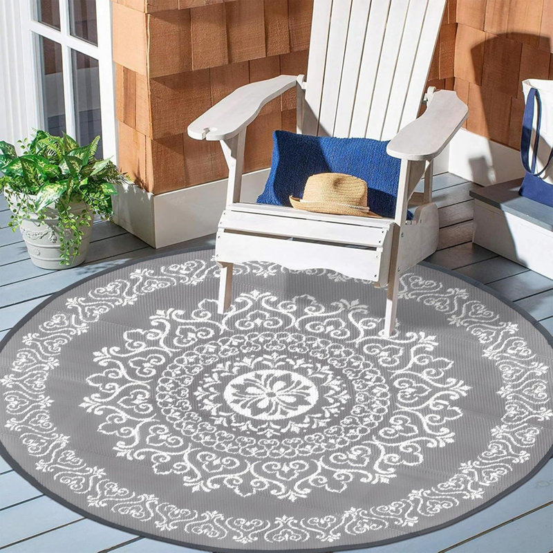 Outdoor Rug, Round 6', Gray