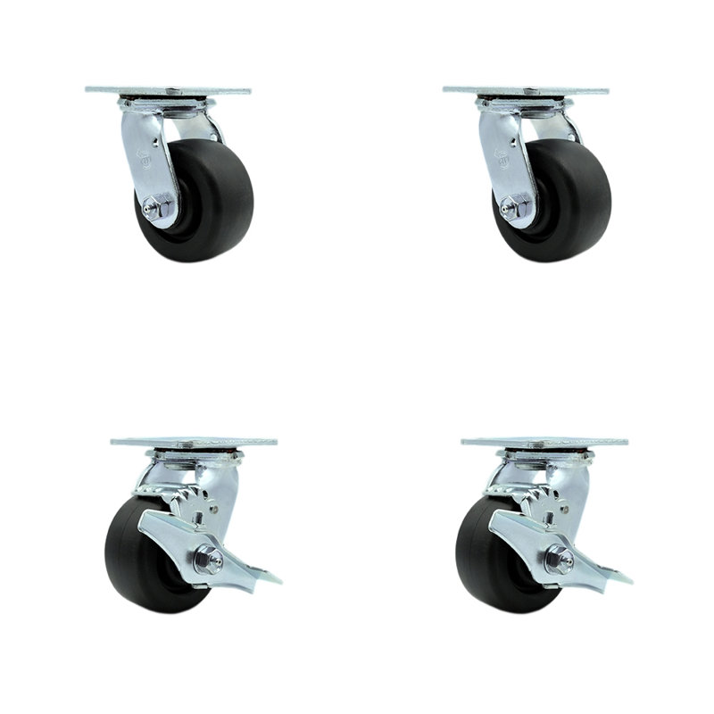 Ensemble de roulettes à roulement à billes en polyoléfine 4 pièces avec 2 freins