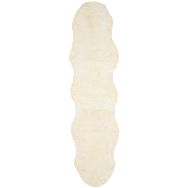 Mera Handmade Sheepskin White Area Rug, Runner 2' x 12'