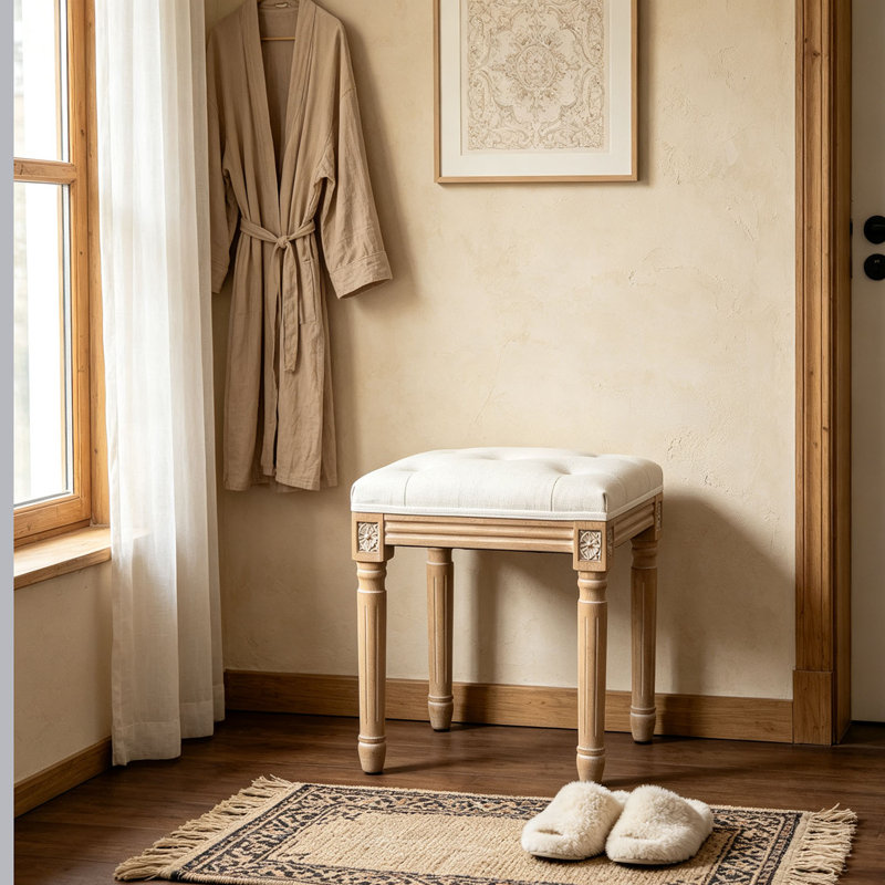 Tabouret d'appoint en bois massif, Beige