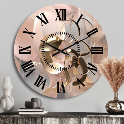 Liquid Art Gold And Pink Effervescence - Abstract Black Face Wall Clock
