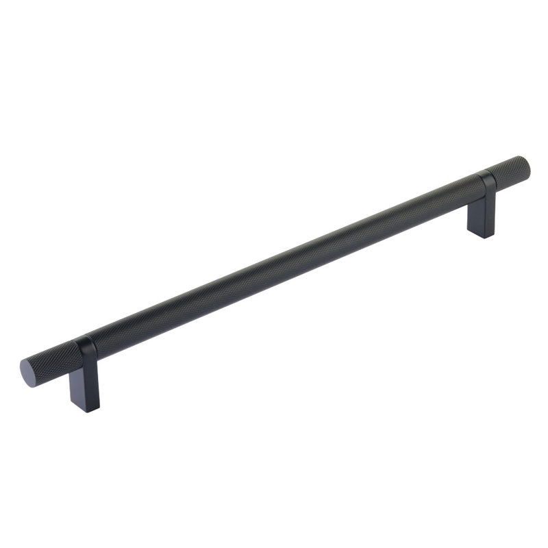 Poignée d'armoire Emtek Select avec tige de bar rectangulaire et barre moletée, Dos plat, 6"