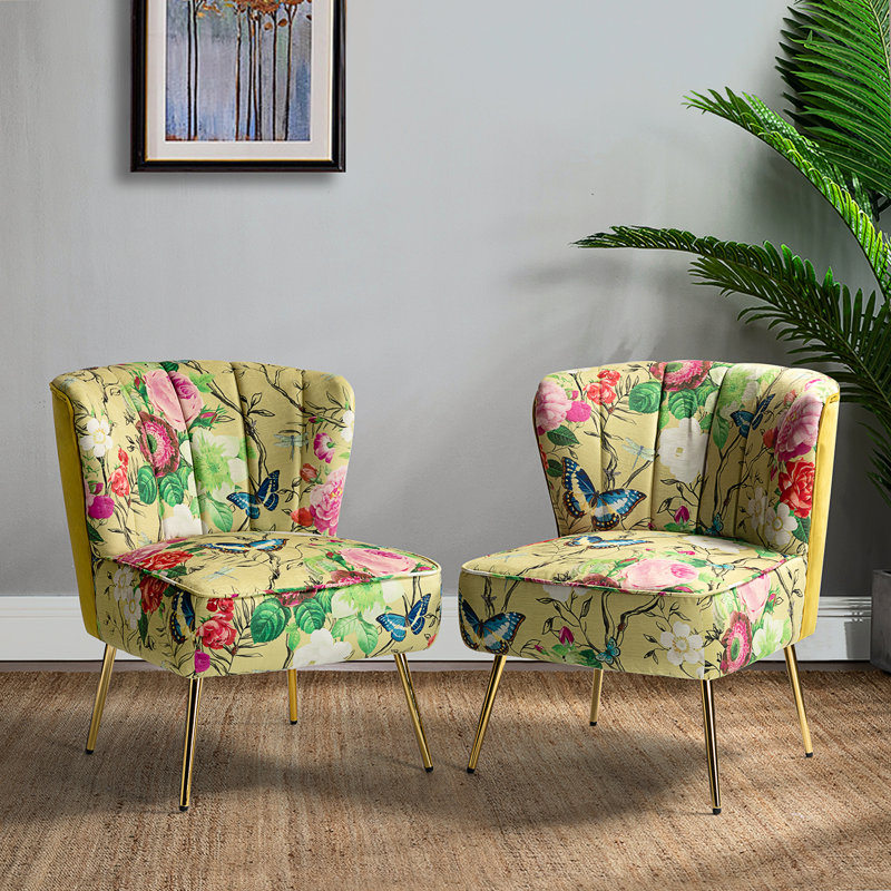 Chaise d'appoint en velours capitonné Amata, Velours moutarde