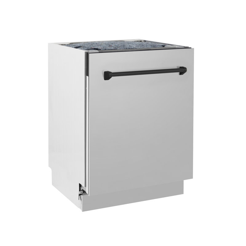 ZLINE Autograph 24 in. Tallac 3rd Rack Dishwasher in Stainless Steel with Handle, 51dBa, Matte Black