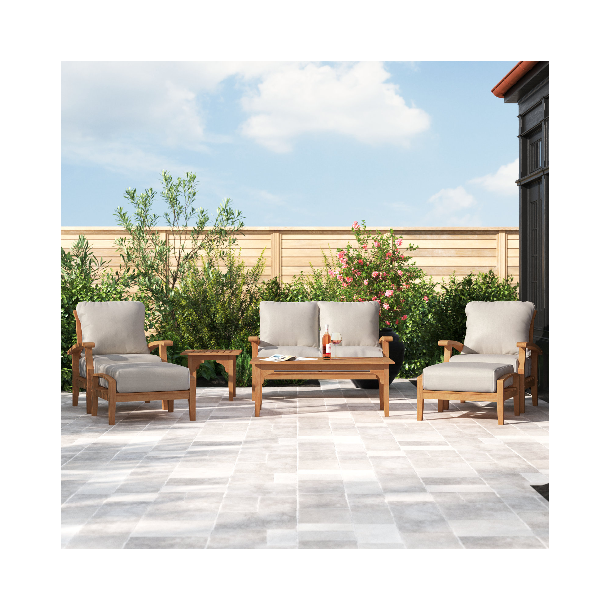 Summerton 7-Piece Teak Sofa Seating Group with Cushions, Beige