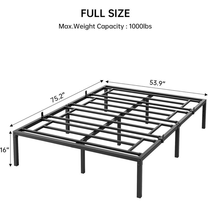 Queen Metal Platform Bed Frame with Reinforced Steel Slats – Silent, No Box Spring Needed, Under-Bed Storage